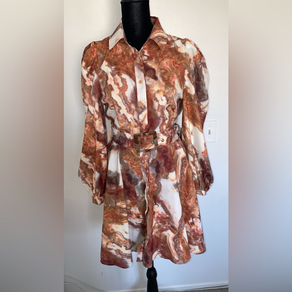 Marble Print Dress with Belt